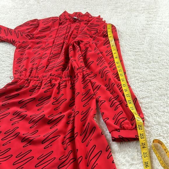 Vintage Kenny Classics belted red and black patterned secretary dress, s-med - Picture 9 of 10